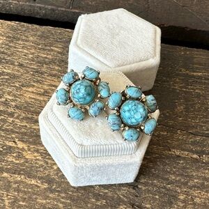 Vintage costume clip-on earrings, faux turquoise